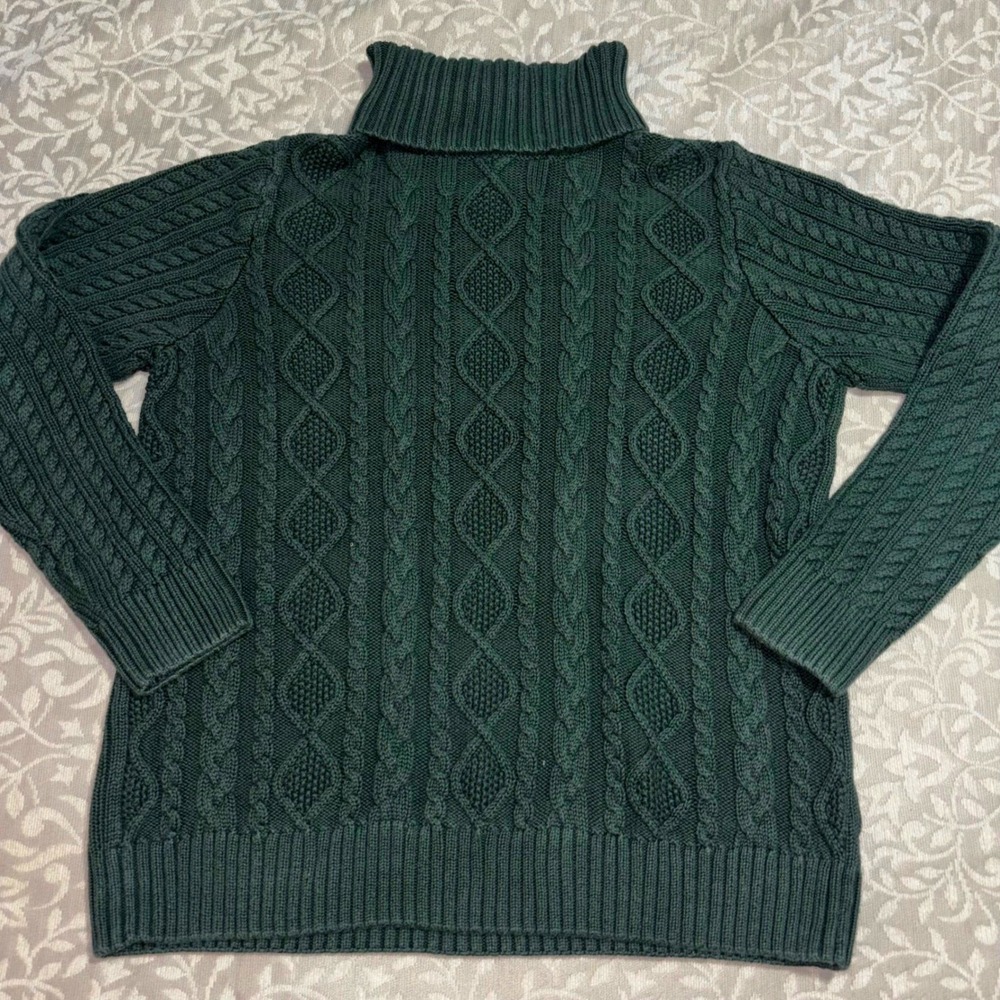 Croft & Barrow Cable Knit Turtleneck Green Women's L (D24-HP)